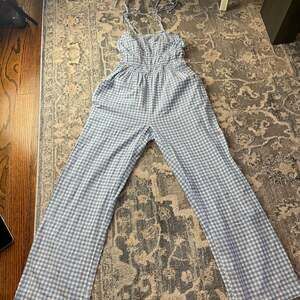 Sincerely Jules Blue Gingham Wide Leg Smocked Jumpsuit S